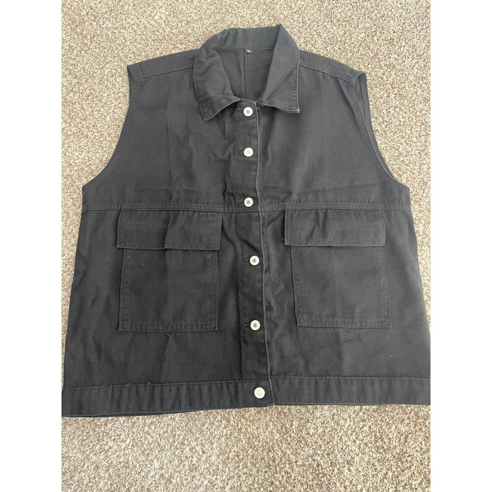 Black Utility Button Down Vest XL Sleeveless with Pockets
